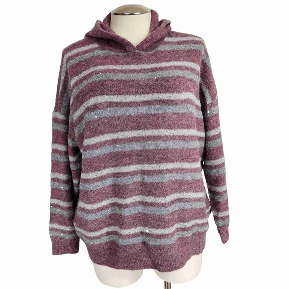 Nine West mauve stripe hooded sweater size xxl - Picture 1 of 8